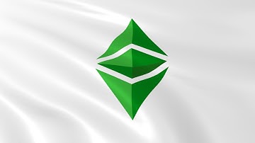 Flag of Ethereum Classic (ETC) waving in the wind - Crypto Flag logo animation