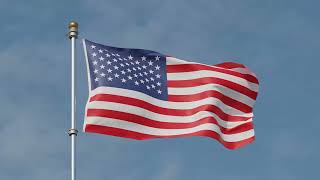 4K 10 Hours American Flag Waving in Blue Sky. Relaxing screensaver with USA flag on a flagpole.