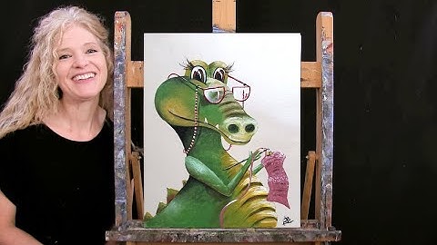 How to Draw and Paint CROCHETING CROCODILE - Paint and Sip at Home - Easy Acrylic Painting Tutorial