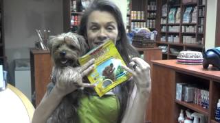 Alicia Arden eat a dog treats with the dog