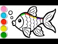 Menggambar, Melukis, Mewarnai Ikan Mas Koki untuk Anak & Balita | Bagaimana Menggambar Teknik #166
