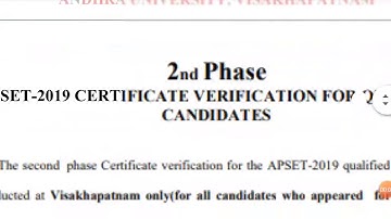 APSET Second Phase Certificates verification  27 January  to 30 January 2020 at visakhapatnam.
