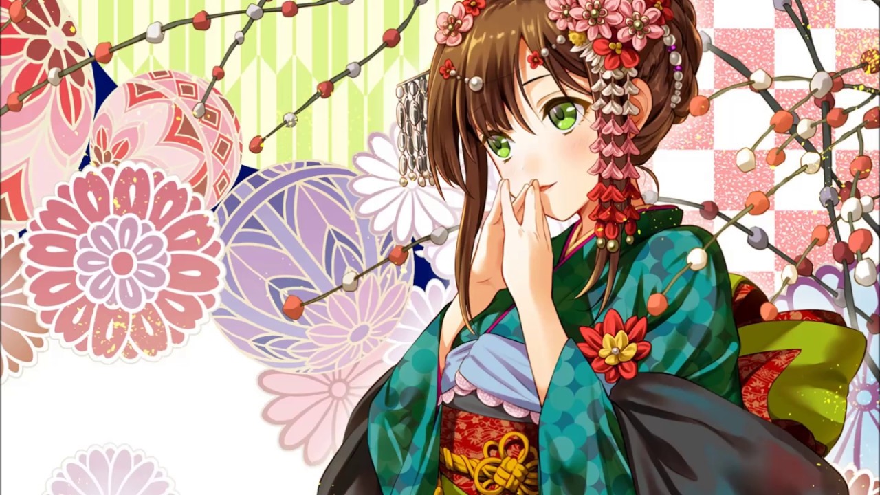 Девушка в кимоно с коричневыми волосами