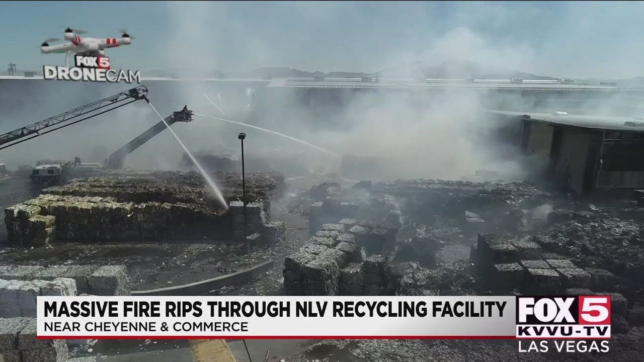 Two-alarm fire breaks out at North Las Vegas recycling facility - YouTube