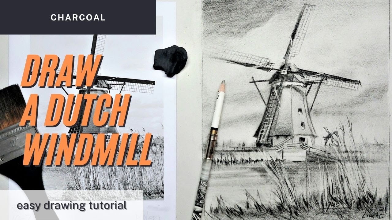 Draw Netherlands Windmill sketch step by step  YouTube