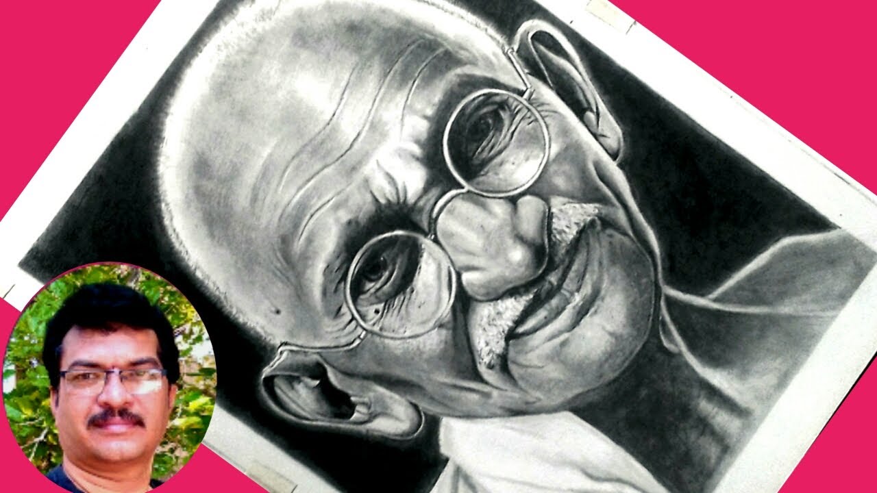 Realistic Pencil Drawing of Mahatma Gandhi - YouTube
