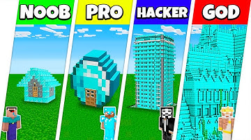 Minecraft Battle: NOOB vs PRO vs HACKER vs GOD: DIAMOND BLOCK HOUSE BASE BUILD CHALLENGE / Animation