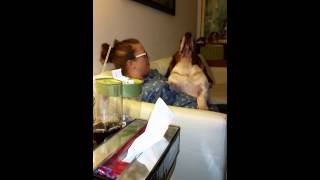 Basset Hound talking to his momma.