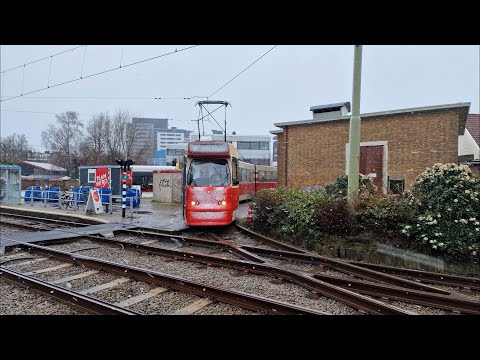 HTM tram 1B Delft Station - Rijswijk 's-Gravenmade - Delft Tanthof | natte sneeuw | 2023