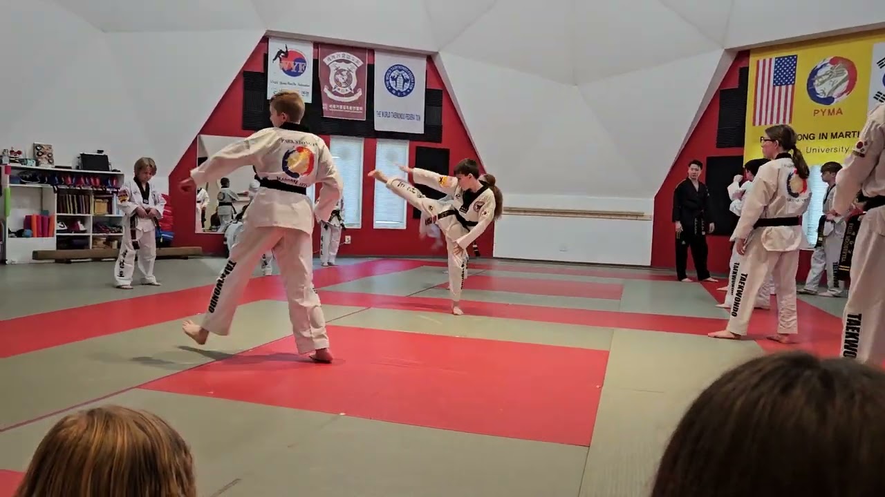 Gabriella, Nicholas, & Angela 2d Stars Tip Test - Turning Straight Kick Warm-up