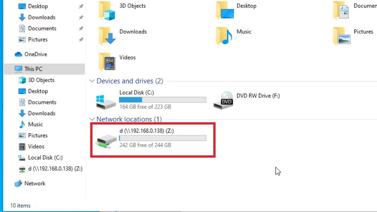 How do I access a shared drive in Windows 10?