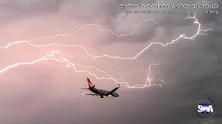 Qantas plane lands during lightning storm in Melbourne Australia - 27th January, 2022