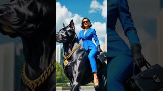 A Little Fashion Show She Is Riding A Big Dog