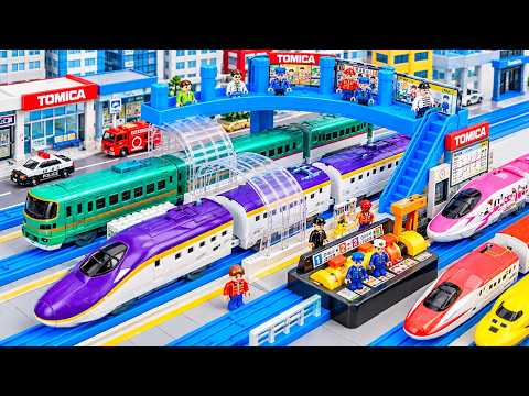 タカラトミー プラレール新幹線シティタウン｜ドクターイエロー出発！交差する線路、ガソリンスタンド＆トミカコレクション