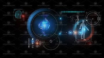 Close-up of virtual panel with human DNA information.