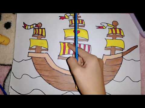 Galleon/galyon easy and simple drawing using my acrylic paint, markers