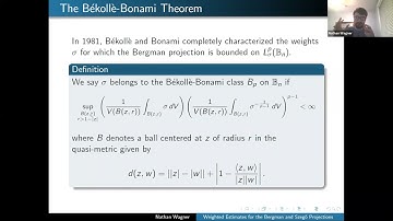 Nathan Wagner (WUSTL) 2021 - Weighted estimates for the Bergman and Szegő projections