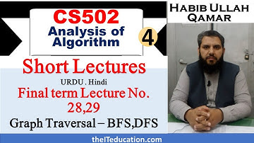 cs502 Final Term preparation | Short Lecture 28 | Graph Traversal | BFS and DFS