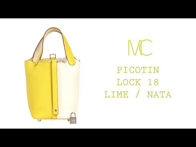 Hermes Picotin Lock 18 Casaque Bag Lime / Nata Bi-Color Tote