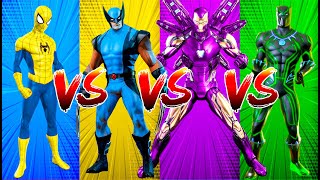 SUPERHERO COLOR DANCE CHALLENGE Yellow Spiderman vs Blue Wolverine vs Iron Man vs Green Panther