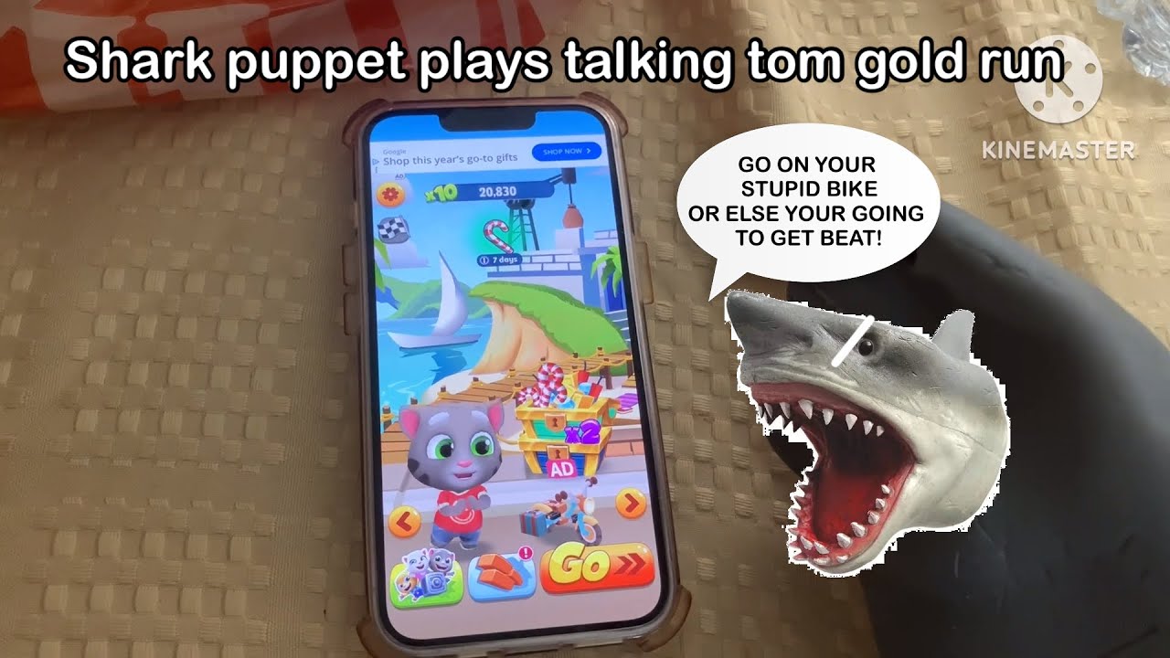 SG movie: shark puppet plays talking tom gold run!