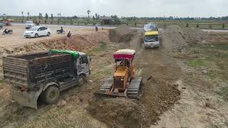 Incredibly New Project Landfill by Construction KOMATSU bulldozer Pushing Stone & Truck 5Ton Unload