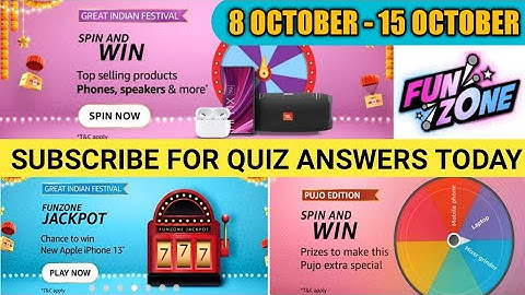 Amazon Great Indian Festival And Pujo Edition Spin And Win Quiz Answers Today | 8 OCTOBER 2021