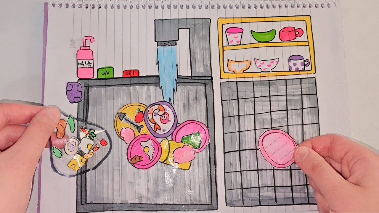 [🍥Paper DIY🍥] Washing dishes 🥣🫧 tutorial 설거지 종이놀이 | asmr 