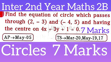 Equation of  circle passes through (2,-3) & (-4,5) having  centre on 4x+3y+1=0@maths naresh eclass