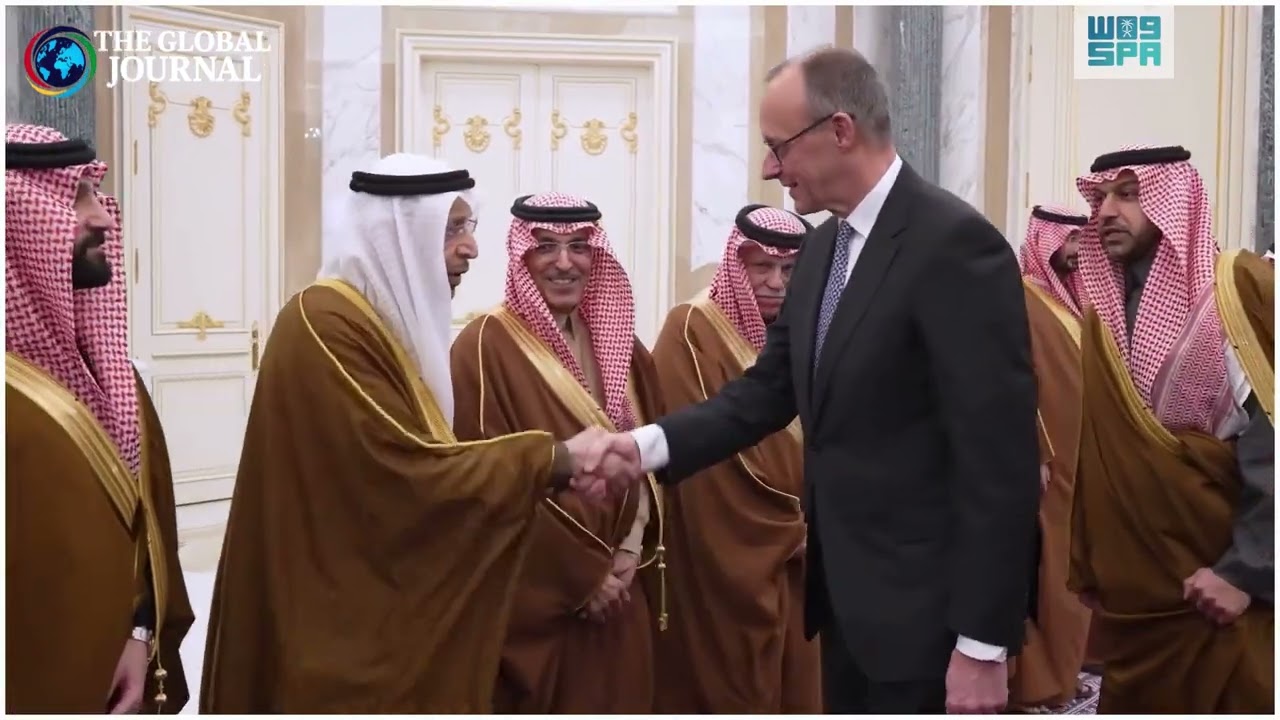 Saudi Crown Prince Mohammed bin Salman warmly welcomes German Chancellor Friedrich Merz in Riyadh