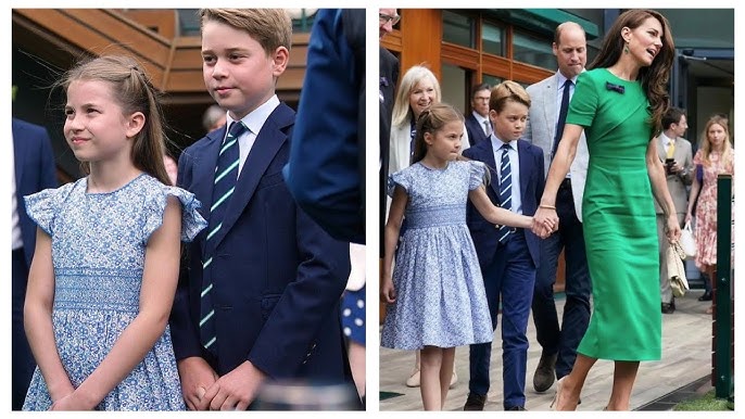 Princess Kate teaches Prince George and Princess Charlotte about different tennis roles at Wimbledon - YouTube