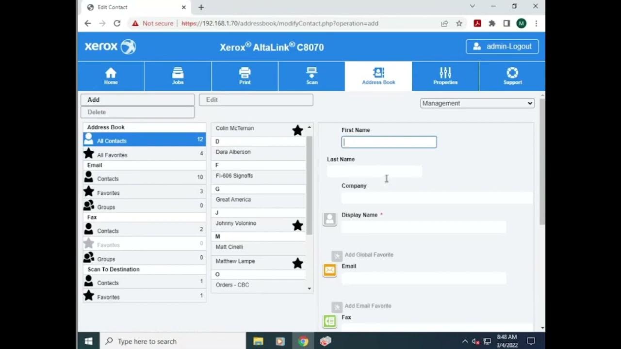 How to add or edit Individual Users to the Address Book Xerox Altalink