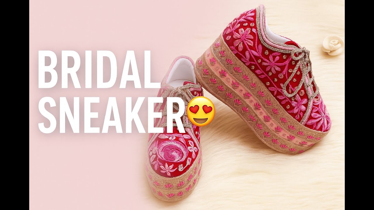 Custom Pink Embroidered Bridal Sneakers | Comfortable Handmade Wedding Footwear