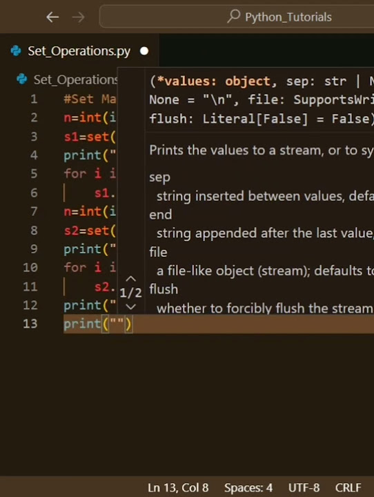 Python programs to perform set operations. | Python programs # ...