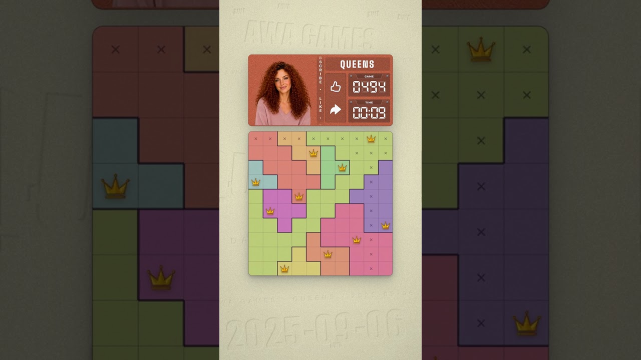 LinkedIn Queens #494 solved board for September 6, 2025, 10x10 grid