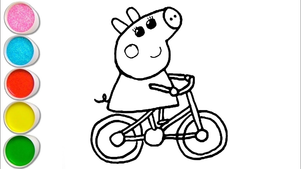 Cute Peppa pig On Cycle Drawing, Painting and Coloring For Kids and Toddlers_ Easy Art 