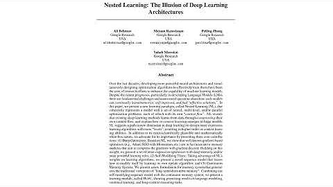 Nested Learning: The Illusion of Deep Learning Architectures