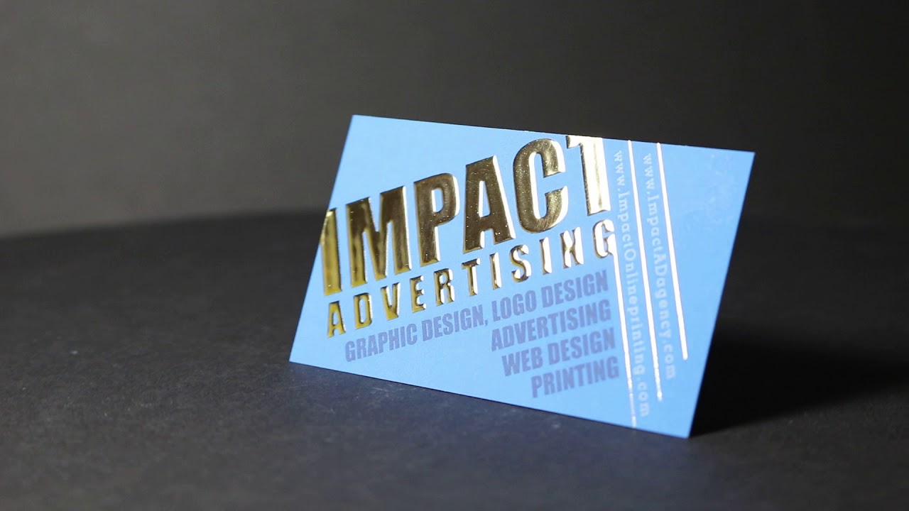 Thick Raised Gold Foil Business Cards with Suede Finishing on Blue Background