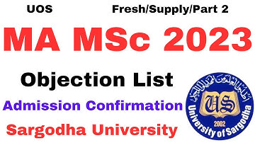 MA MSc Admissions 2023 Objection List/Confirmation UOS - MA MSc Admissions 2023 UOS | MA MSc UOS