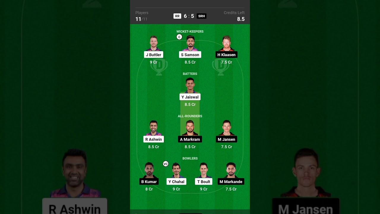 RR vs SRH IPLDream11 Prediction| Rajasthan vs  Hyderabad Dream11 Team|