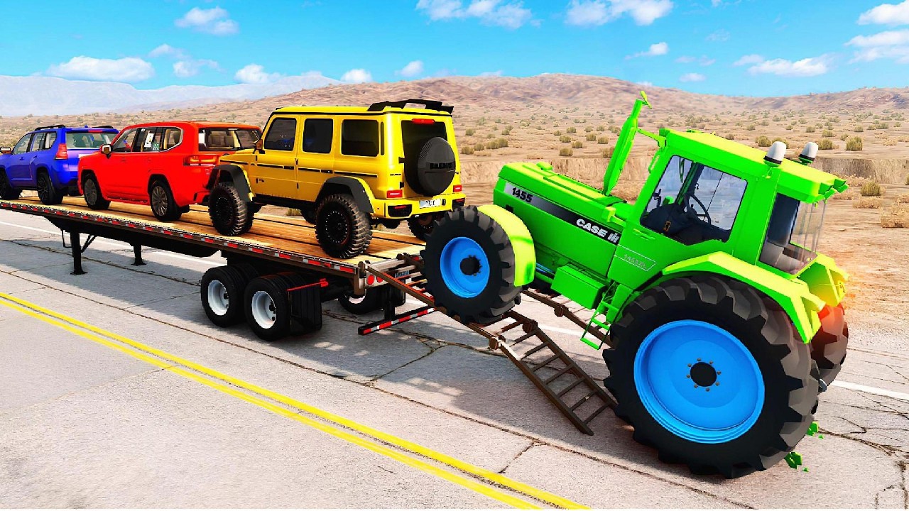 Flatbed Truck McQueen | Transportation with Truck - Pothole vs Car #24 | BeamNG.Drive Gameplay