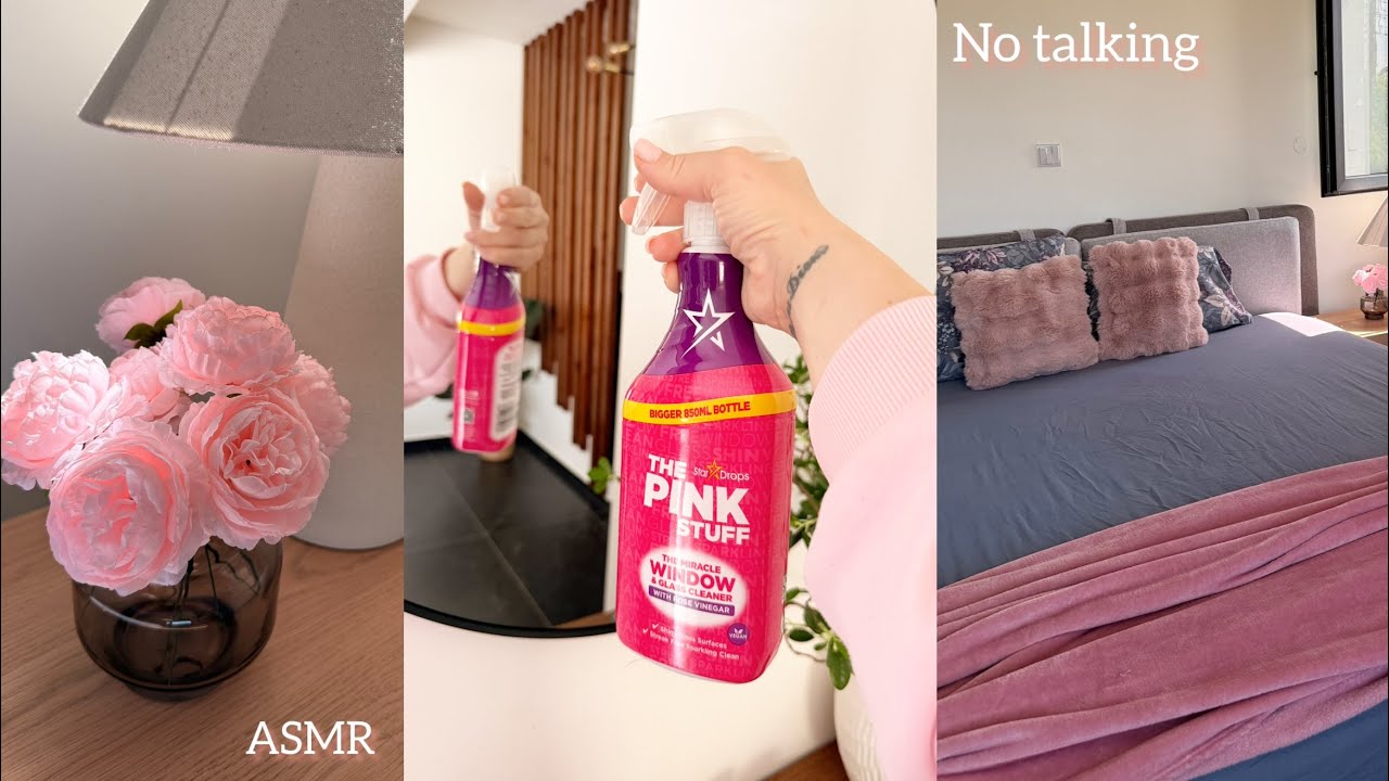 SPRING DEEP CLEANING MY BEDROOM & BATHROOM 🌸🫧💐Everything Pink! | No Talking ASMR