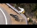 Motorcycle crash  rider thrown over guardrail on mulholland hwy