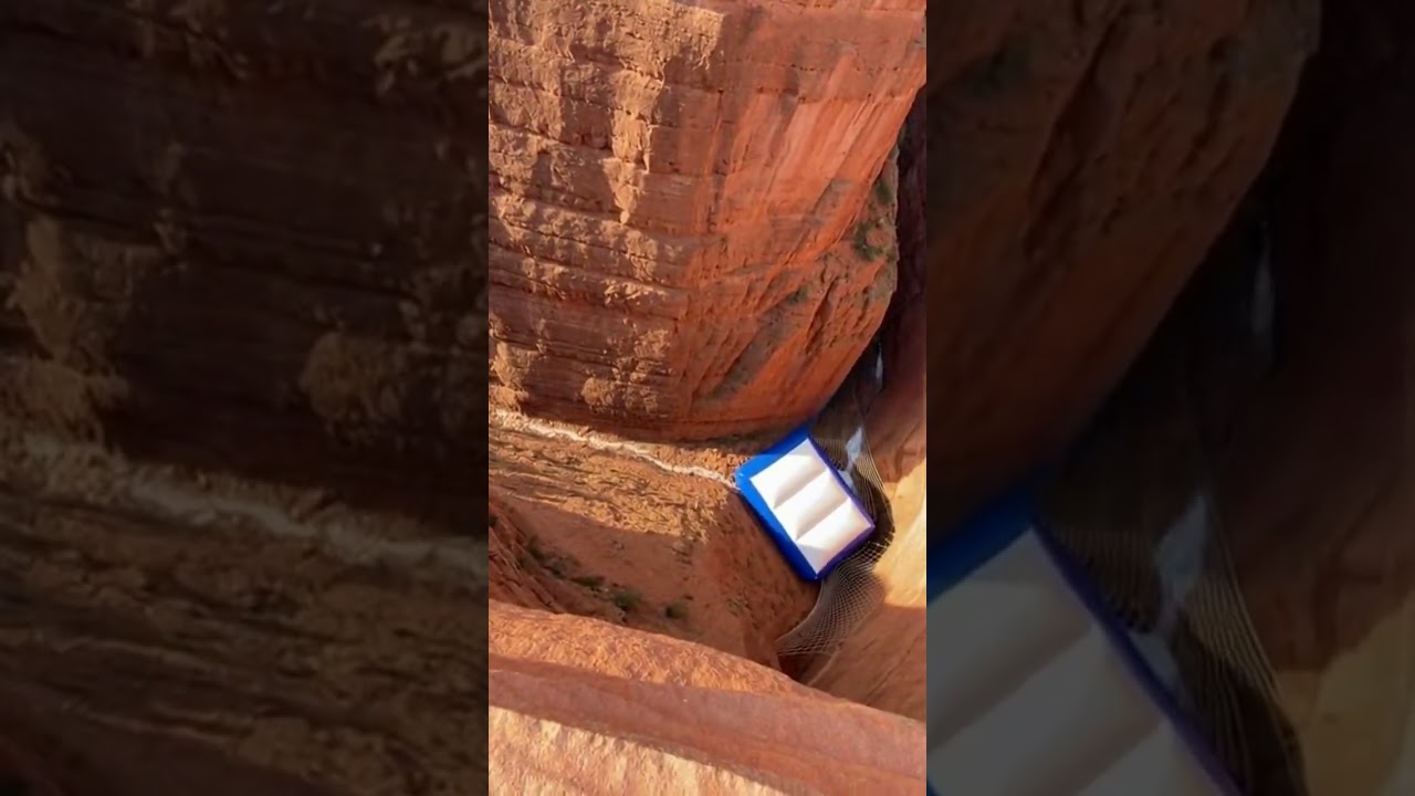 A slide off a cliff is crazy! 😱🔥   Cliff Airbag! #