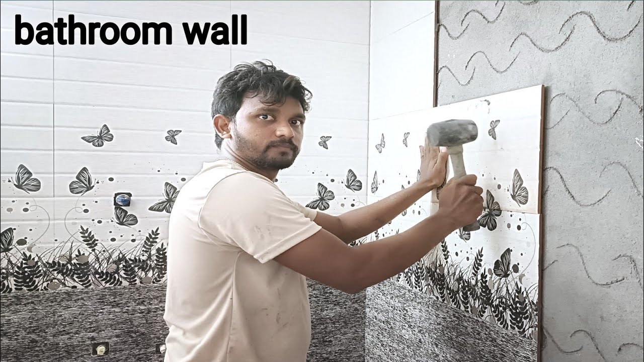 Butterfly design bathroom wall tiles fitting by chinna Tiles work - YouTube