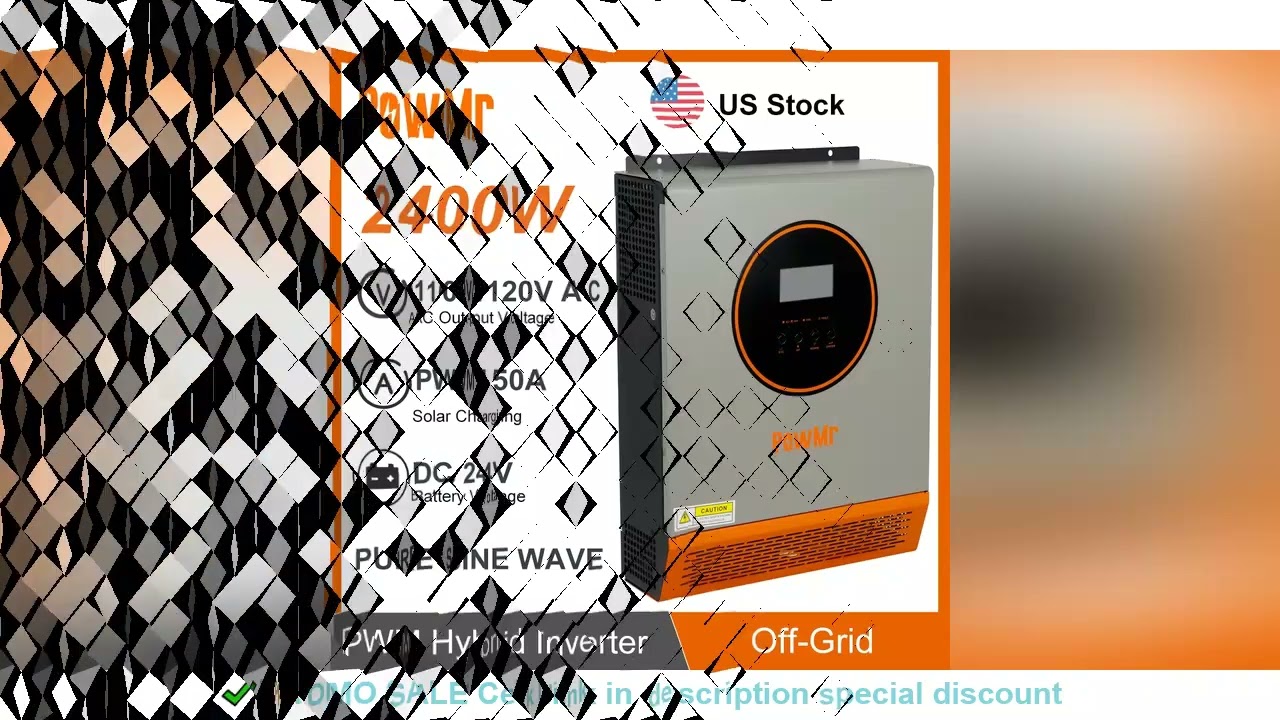 US Stock 3KVA 2.4KW Solar Hybrid Inverter 24V Dc To 110V/120V With 50A PWM Charge Controller Off-Gri