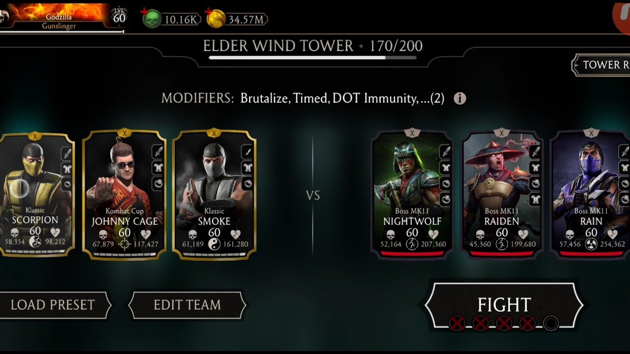 MK Mobile. Elder Wind Tower 170 with gold Team 