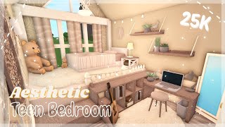 Aesthetic teen bedroom speedbuild | Roblox Bloxburg
