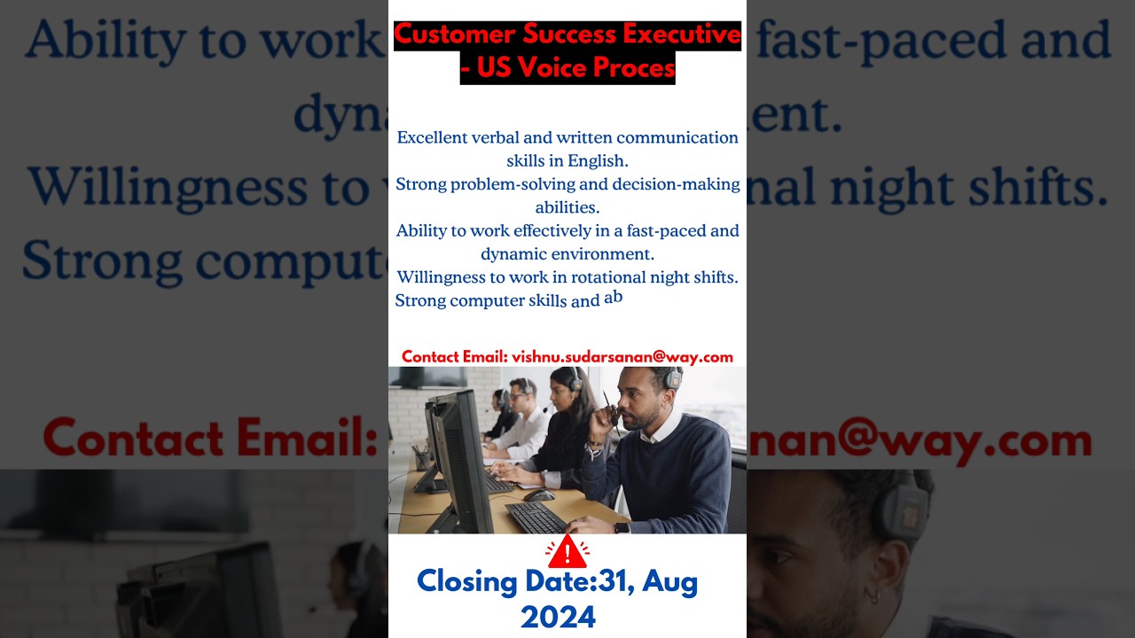 Customer support executive US voice process|| Techno park job vaccancy 
