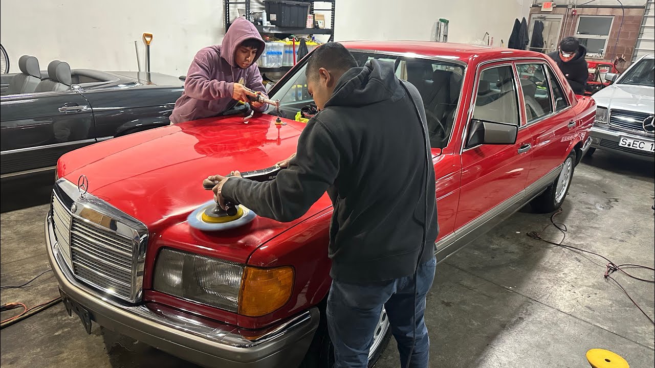 1986 Mercedes-Benz 500SEL finished in Signal Red paint correction and ceramic coating 1/14/24